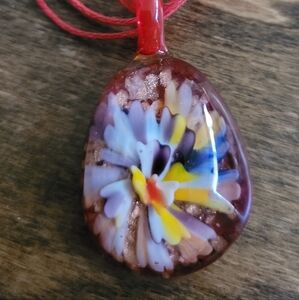 Floral Glass Pendant Necklace